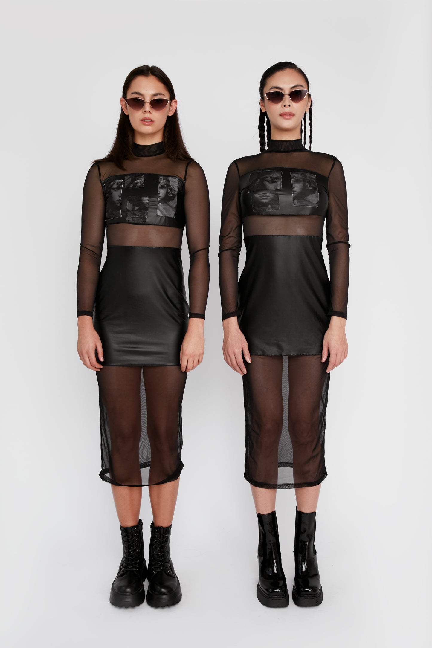 The Archetype Collage Vegan Leather Mesh Dress