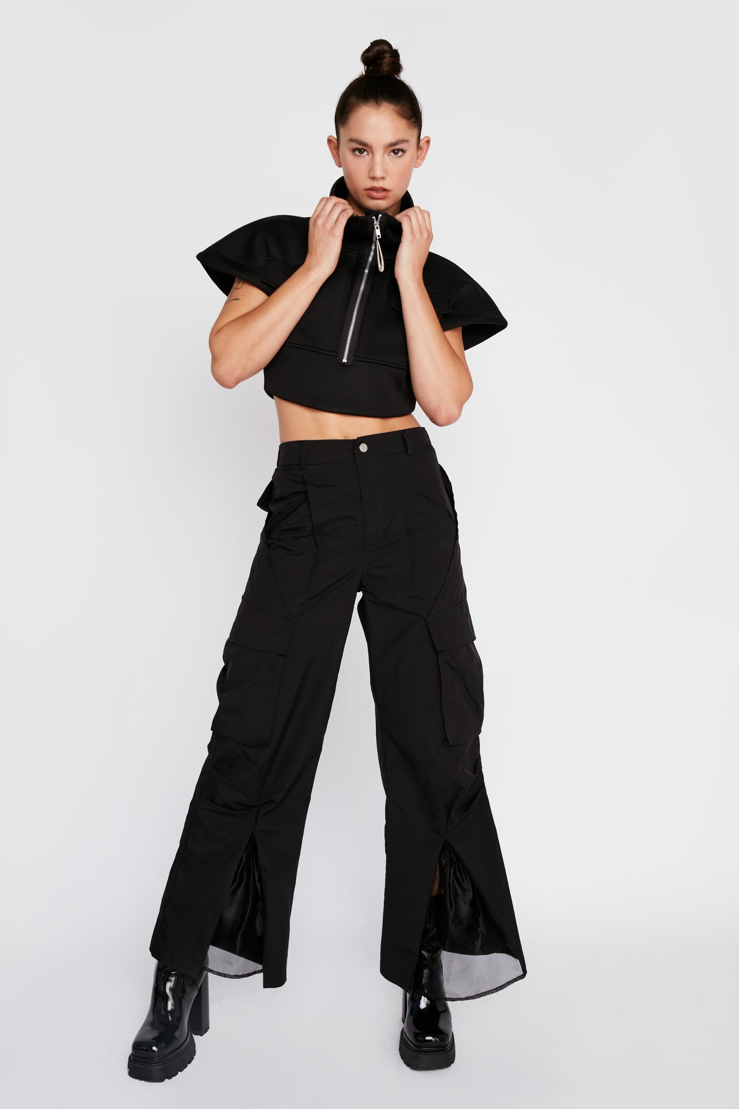 Onyx Black Elevated Cargo Pant with Onyx Orangza Slit