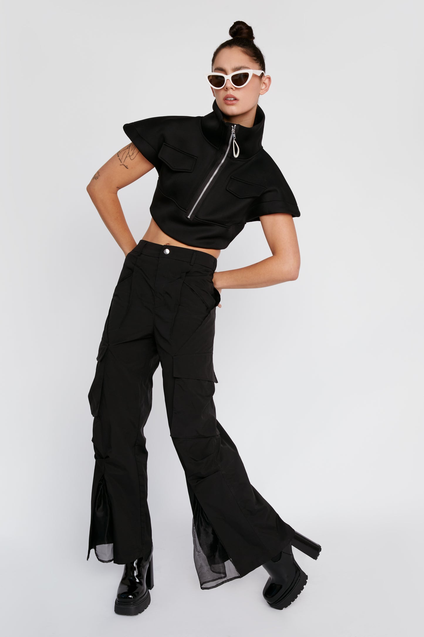 Onyx Black Elevated Cargo Pant with Onyx Orangza Slit